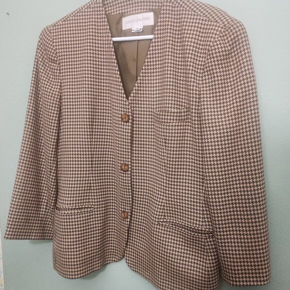 Jones New York Black and Tan Wool Blazer Size 14, Made in USA - Picture 5 of 6